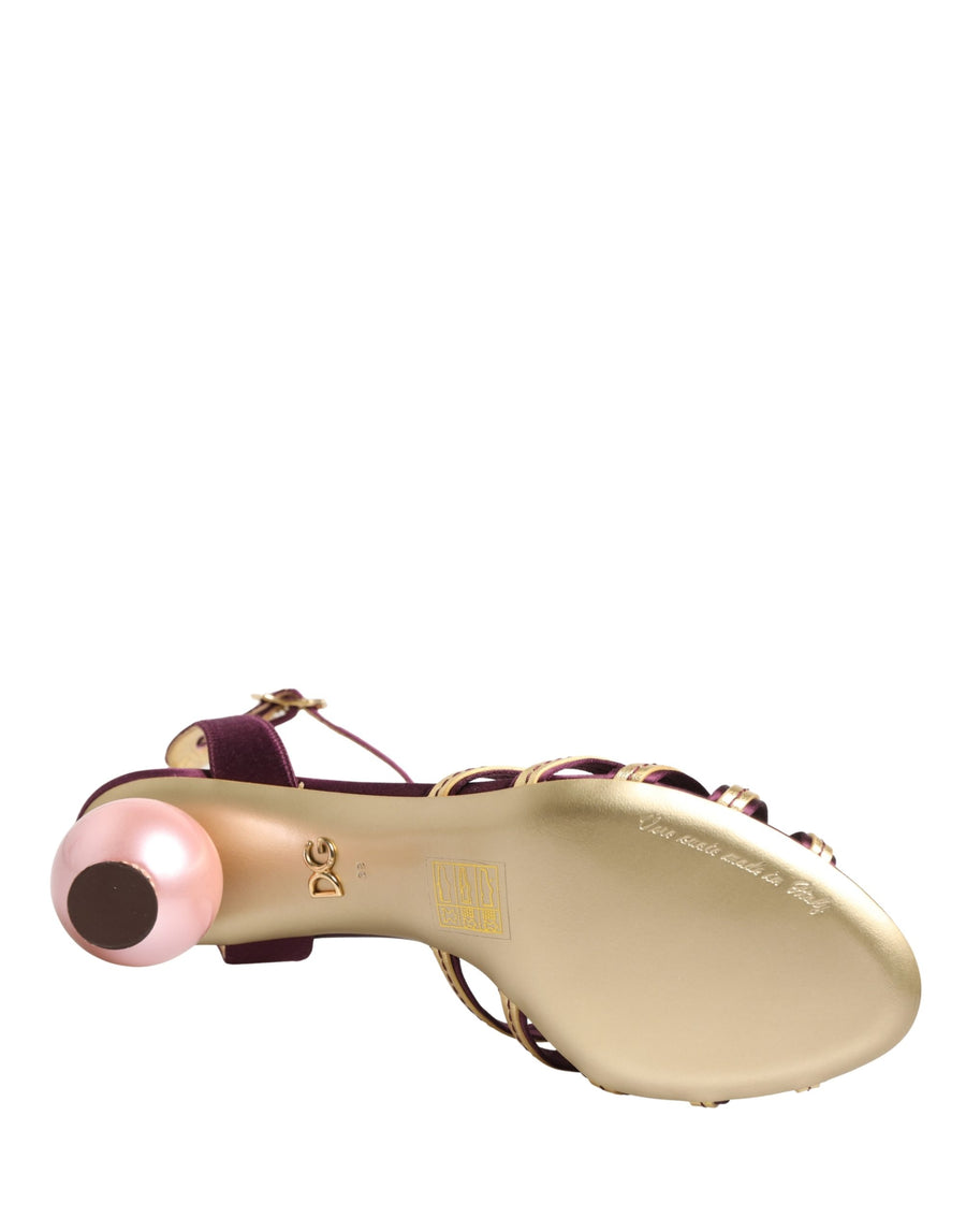 Dolce & Gabbana 15% Silk 32% Viscose 53% Lamb (external); 11% Silk 24% Viscose 65% Goat (internal); Leather sole heel sandal in purple