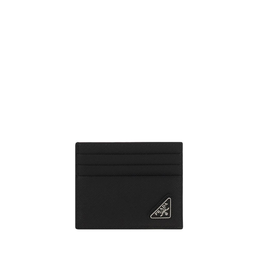 Prada 100% Calf Leather Bos Taurus card case in black