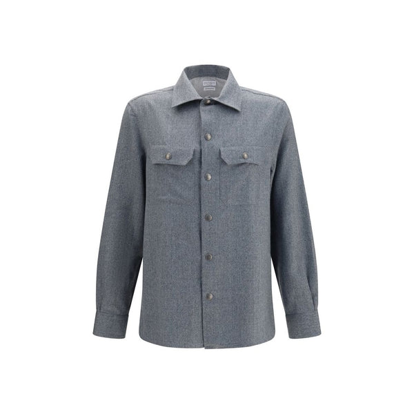 Brunello Cucinelli 100% Fleece Wool Ovis Aries shirt in gray