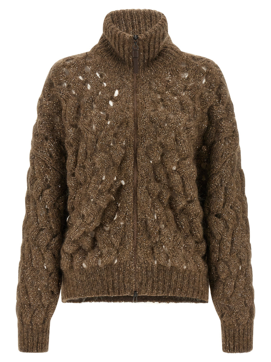 Brunello Cucinelli 54% mohair wool cardigan in brown