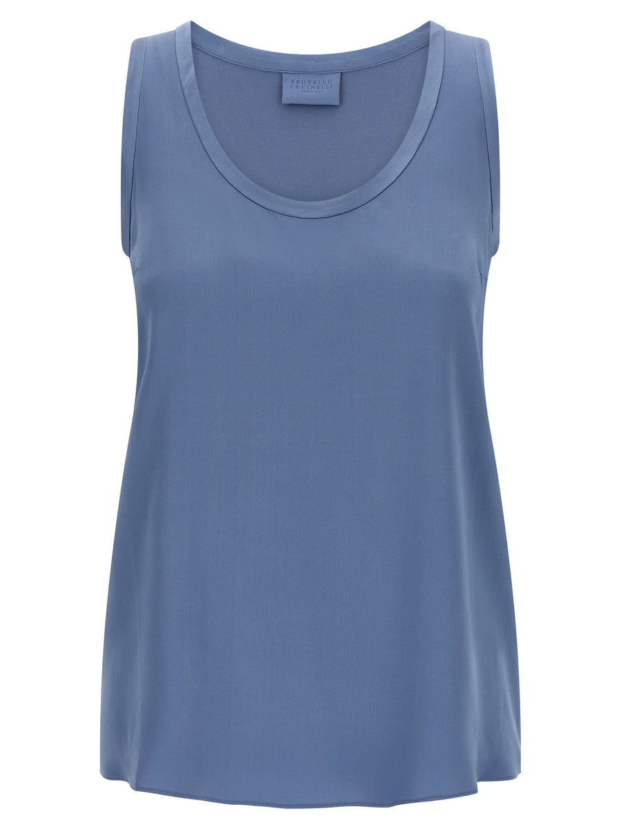 Brunello Cucinelli 96% silk tank top in blue