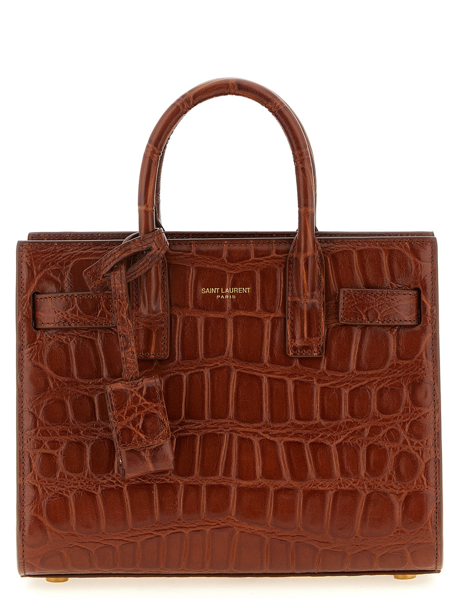 Saint Laurent 100% Calfskin Leather top handle bag in brown