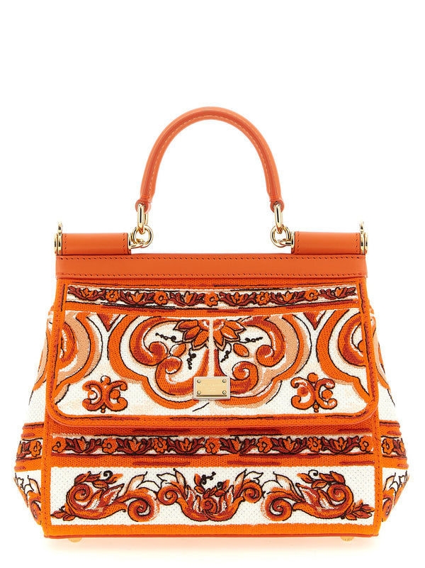 Dolce & Gabbana 80% cotton top handle bag in orange