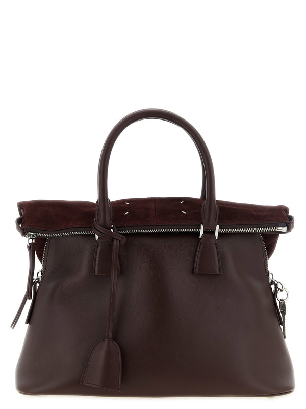 Maison Margiela 100% calfskin leather with suede shoulder bag in burgundy