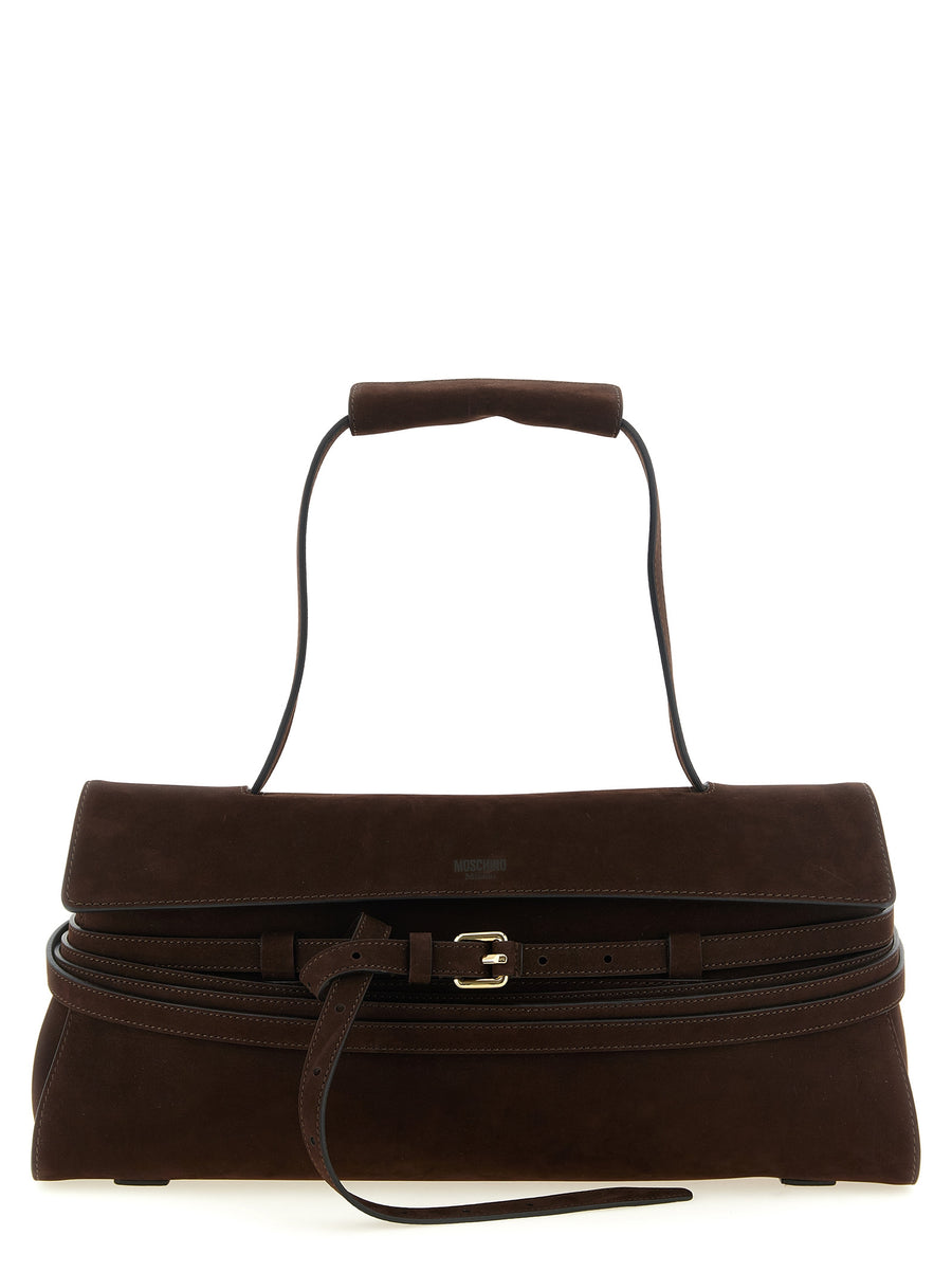 Moschino 100% calfskin leather shoulder bag in brown