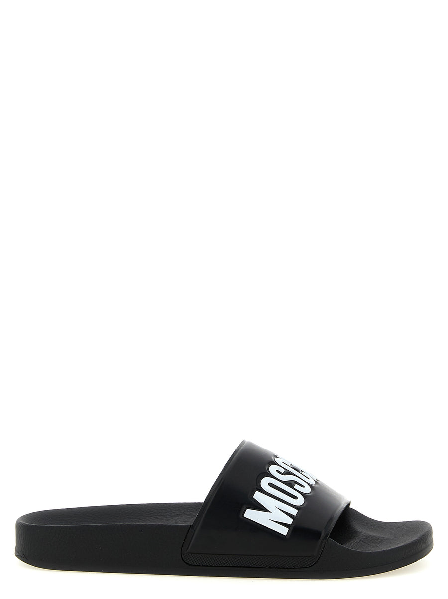 Moschino PVC upper; Rubber sole slide in black