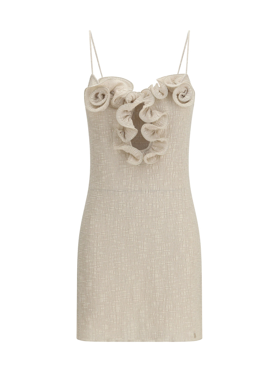 Sleeveless Crêpe Beach Mini Dress Beige
