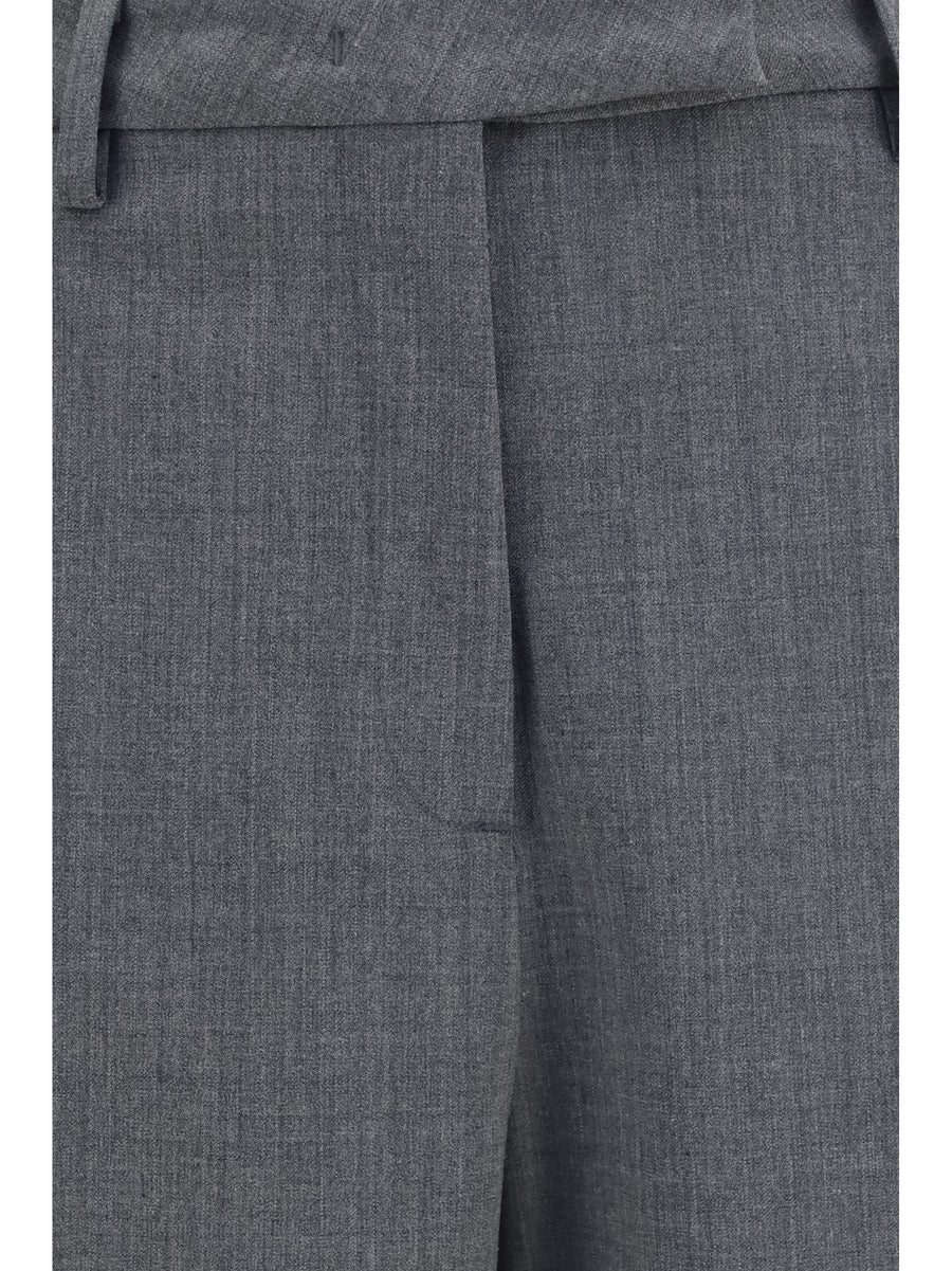 Pants Straight-Leg Wool-Blend Grey Melange Polyester Trousers