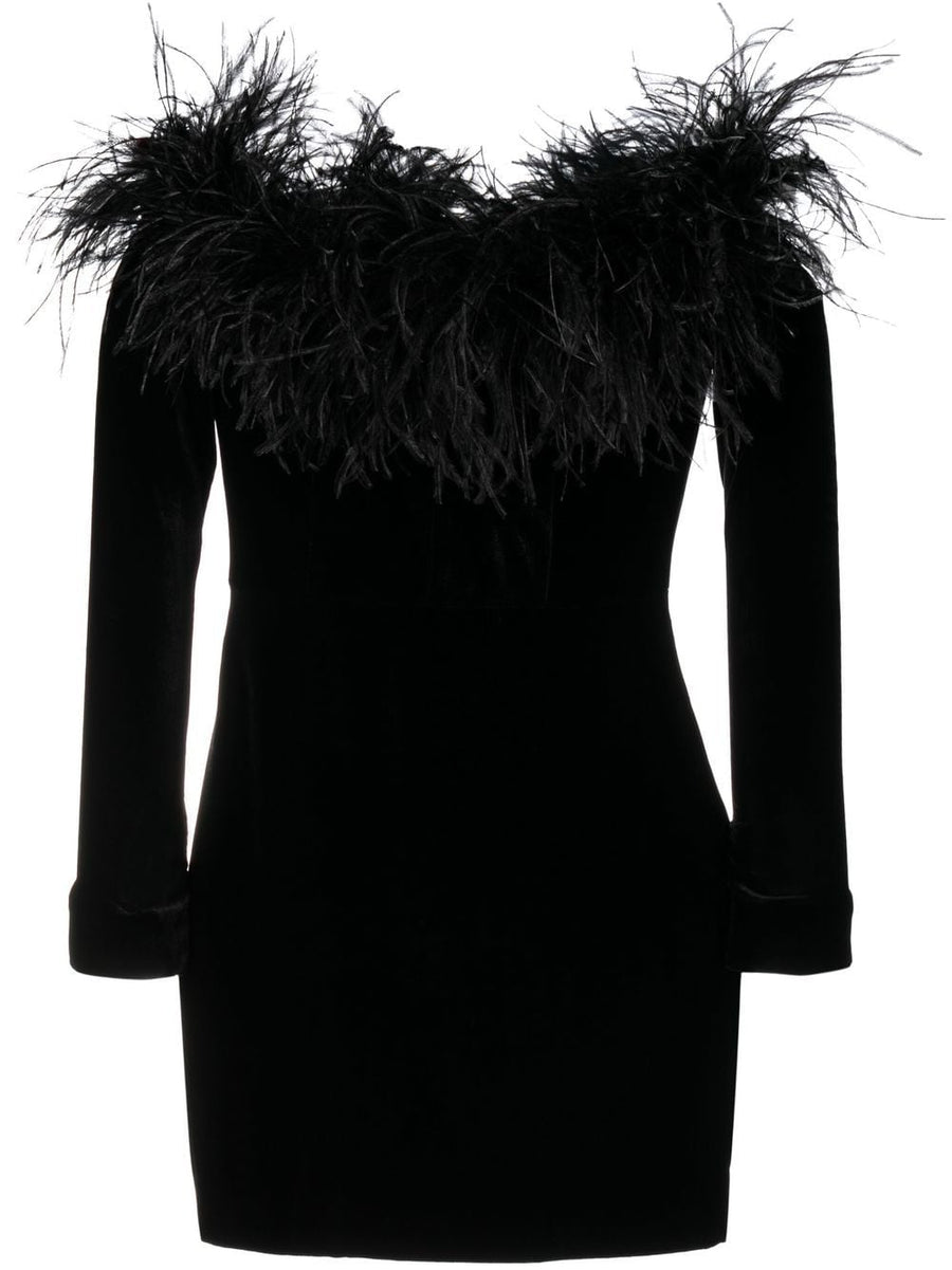 Alessandra Rich Feather detail velvet short dress