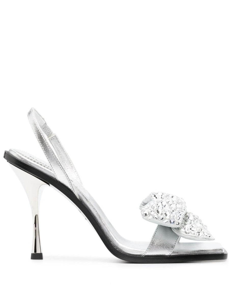 Dsquared2 Crystal Bow-Embellished Heel Sandal — silver
