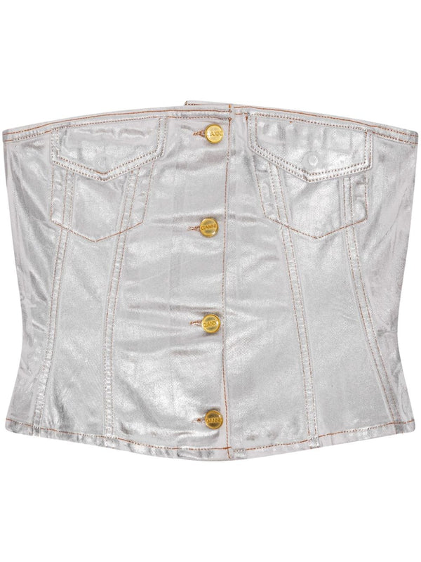 Ganni Silver Foil Denim Corsage