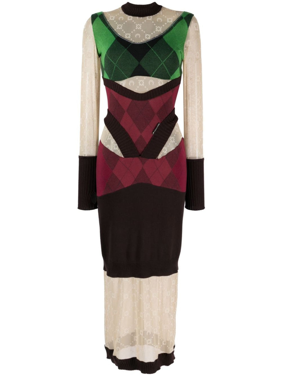 Marine Serre Regenerated lozenge-knit midi dress