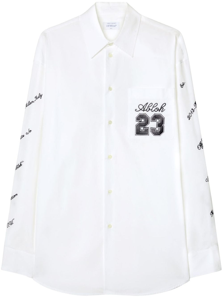 Off White Logo-Embroidered Cotton Shirt — White