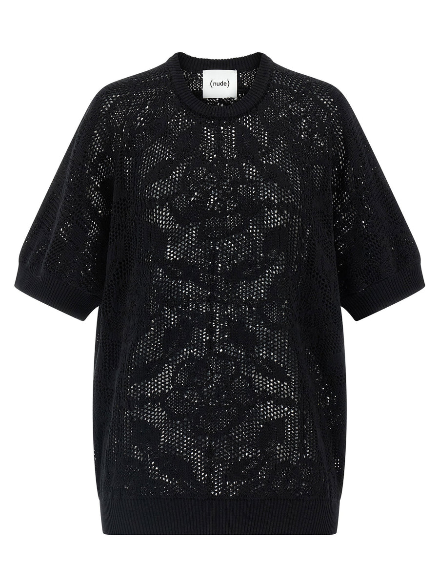 Nude Openwork Cotton Sweater — Black