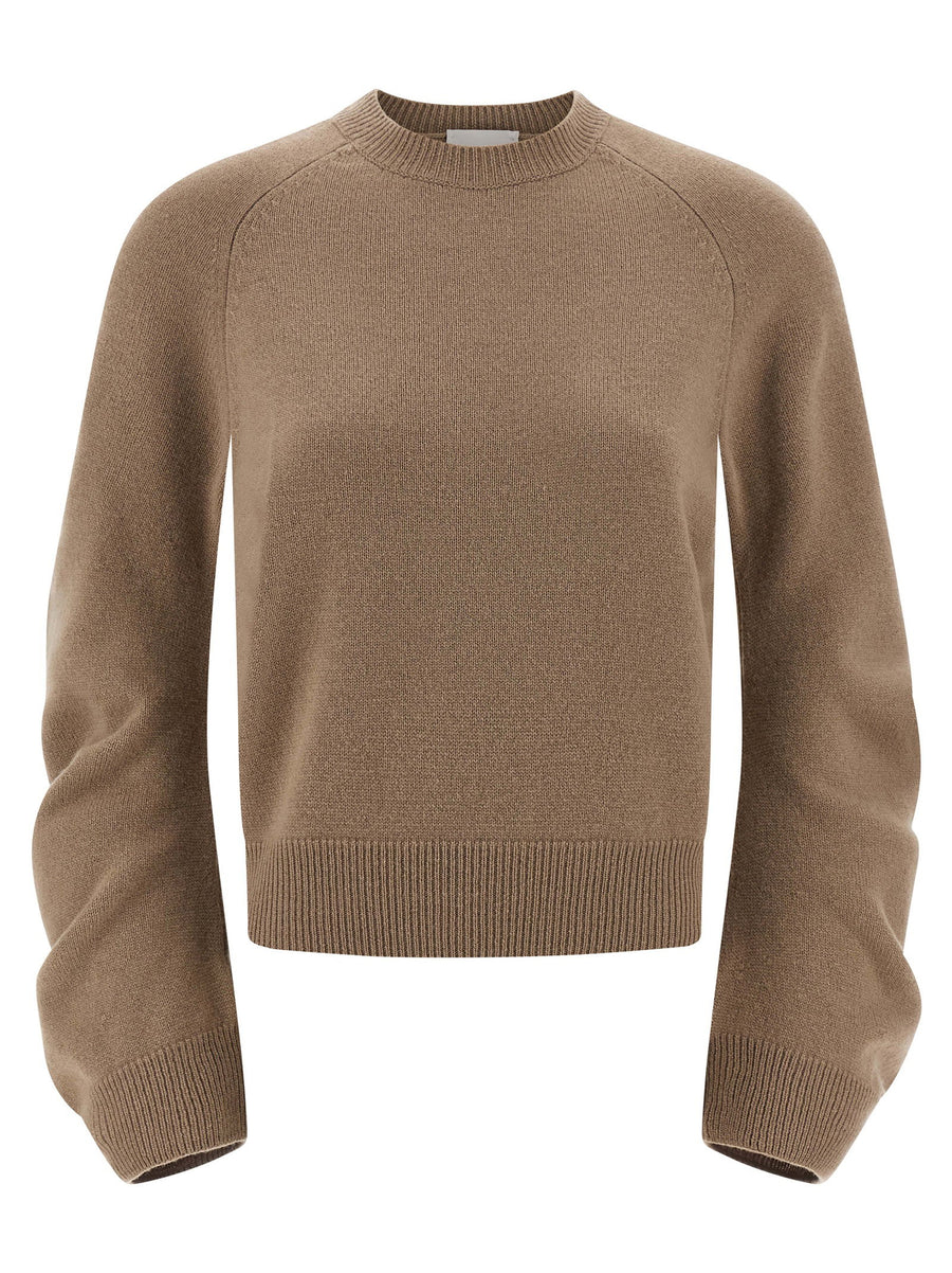 Nude Virgin Wool Crewneck Sweater — Camel