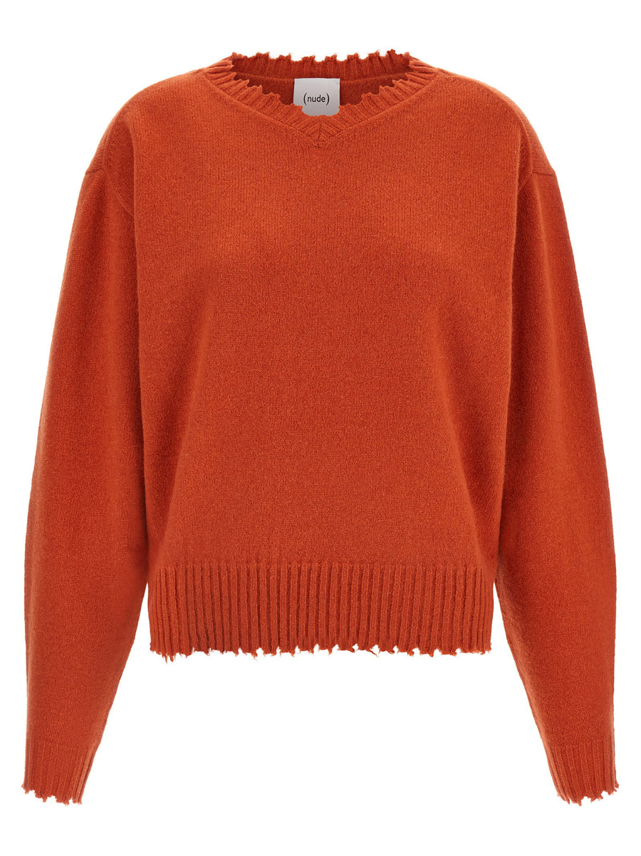 Nude Frayed-Hem Cashmere Sweater — rust