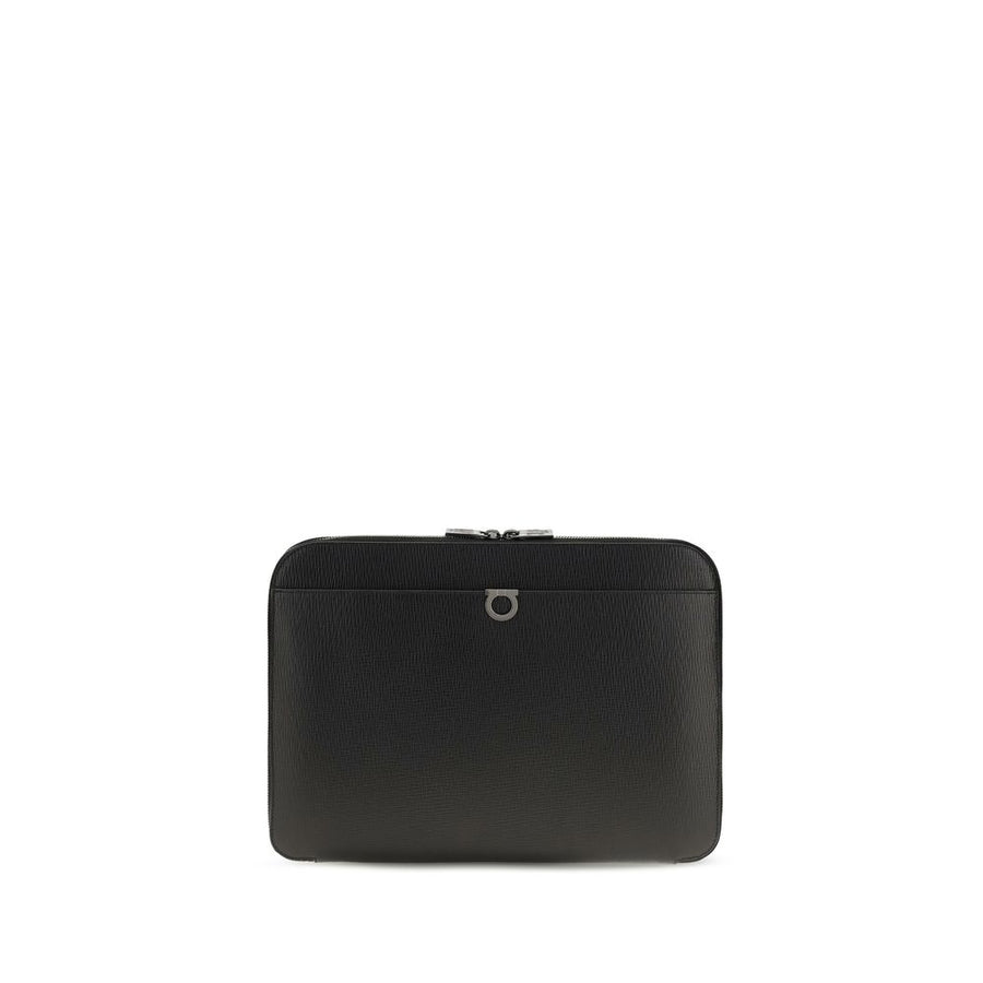 Ferragamo 100% Calf Leather Bos Taurus card case in black