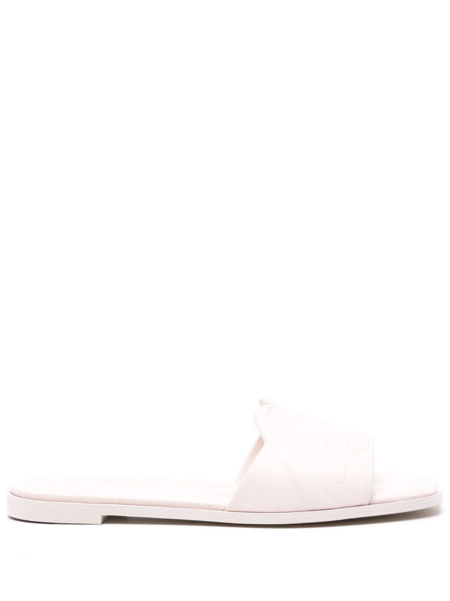 Alexander McQueen Logo-Embossed Leather Slide Sandals — Pink