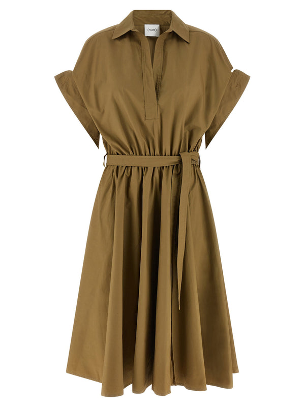 Nude Cotton Poplin Shirt Dress — Khaki
