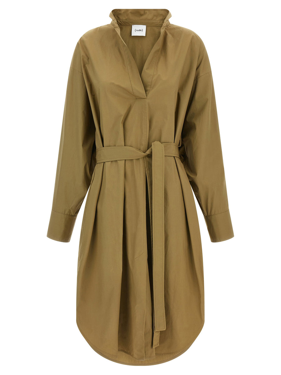 Nude Cotton Poplin Chemisier Dress — Camel