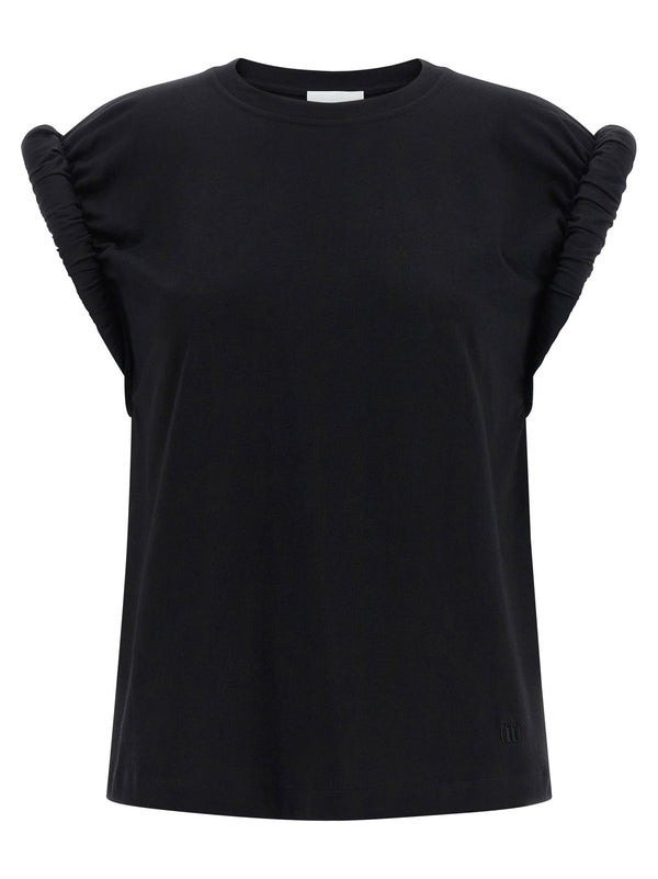 Nude Curled-Sleeve Cotton T-Shirt — Black