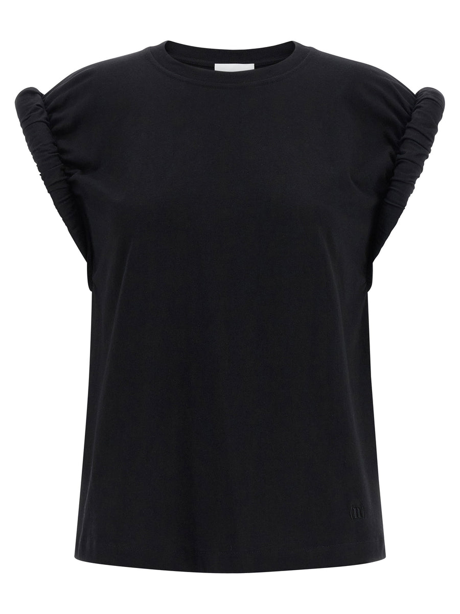 Nude Curled-Sleeve Cotton T-Shirt — Black