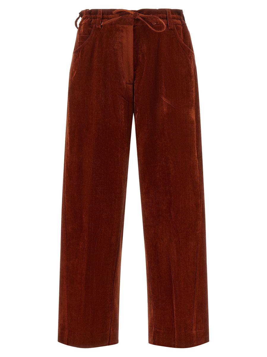 Nude Velvet Wide-Leg Trousers — Rust