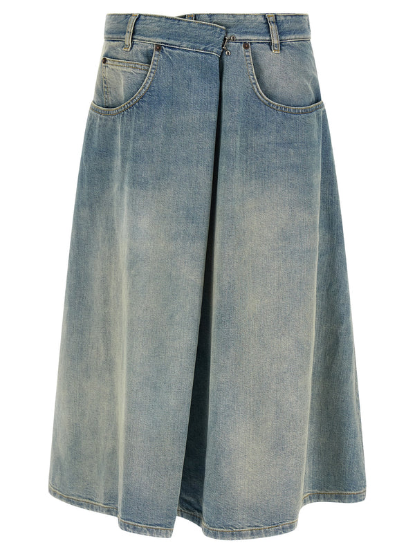 Blue Cotton Midi Skirt