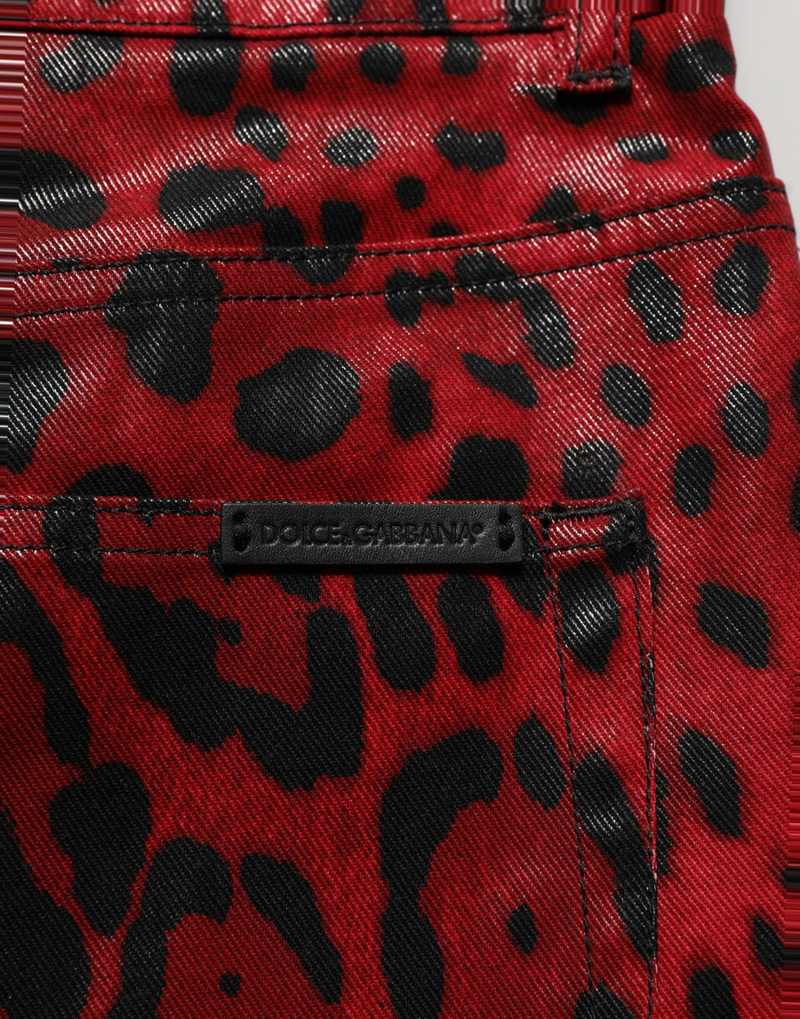 Red Leopard Cotton 5 Pockets Trouser Jeans Elastane