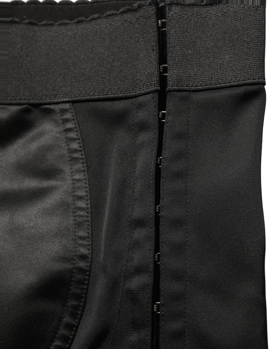Black Nylon Highwaist Elastic Waistband Shorts Elastane