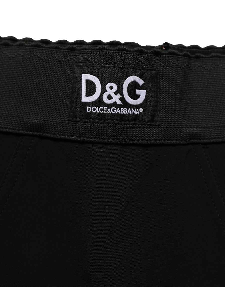 Black Viscose High Waist Capri Trouser Pants Elastane
