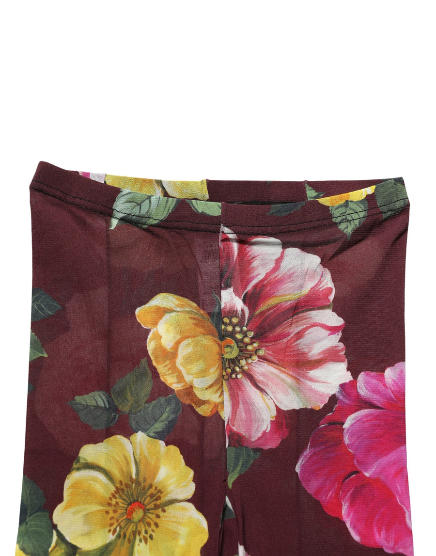 Maroon Floral Print Tights Sheer Stockings Socks Nylon Clothing