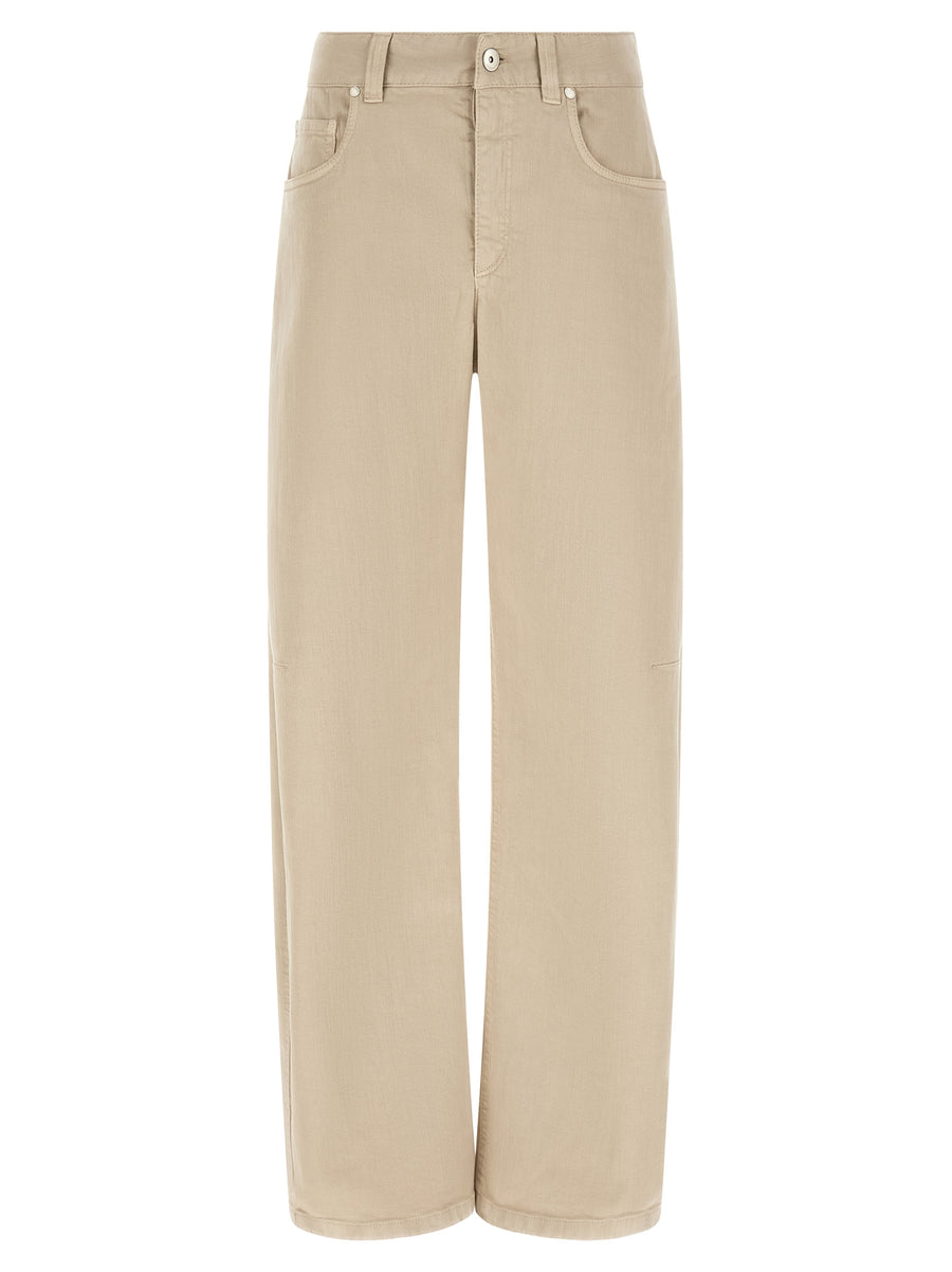 Beige Cotton Relaxed Fit Jeans Clothing