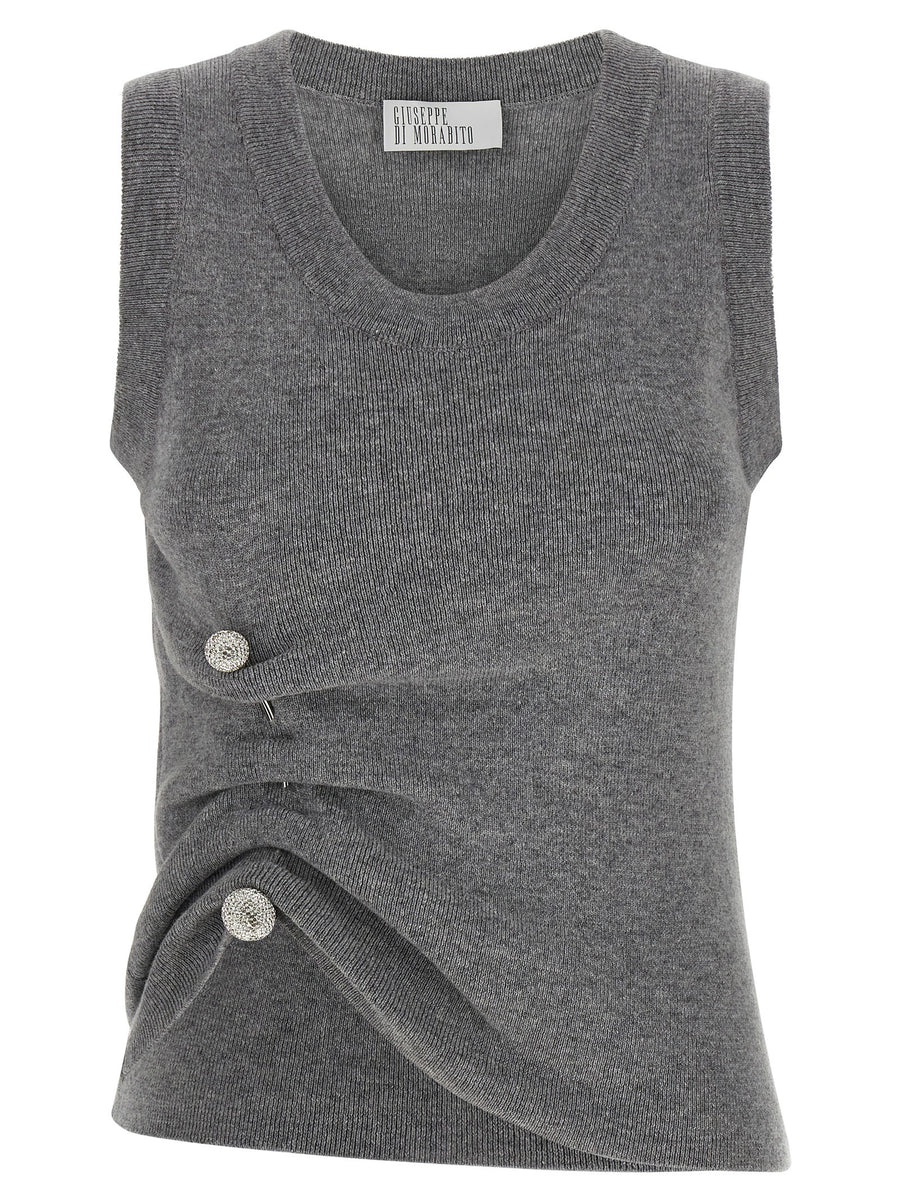 Gray Virgin Wool Sleeveles Sweater Clothing
