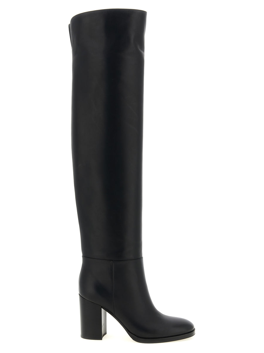 Black Calfskin Over The Knee Shoe