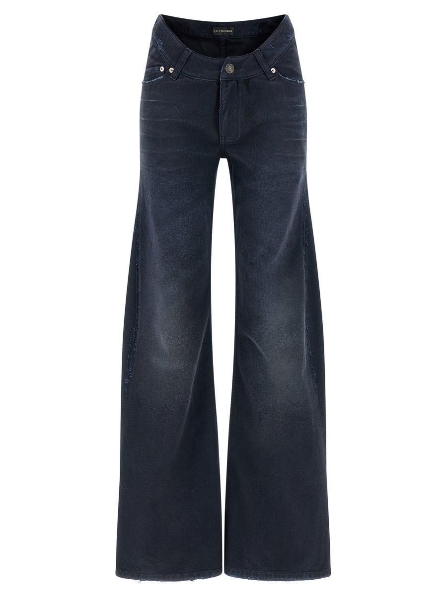 Blue Cotton Flared Jeans Clothing