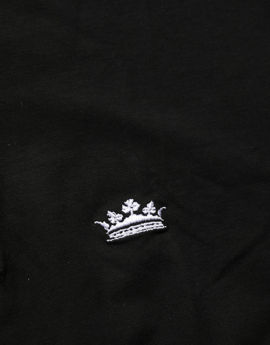 Black Crown Short Sleeved Henley Men T-Shirt Cotton Elastane