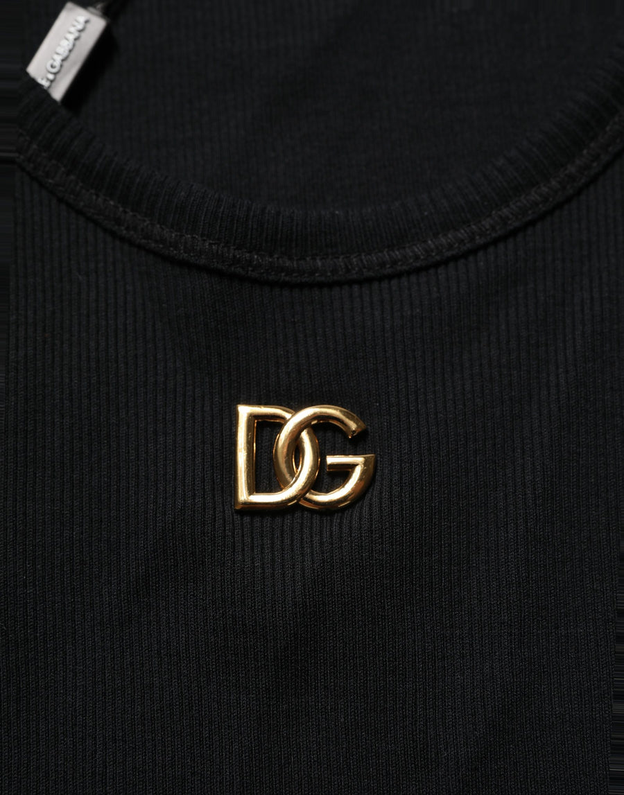 Black Dg Logo Cotton Ribbed Tank Top T-Shirt