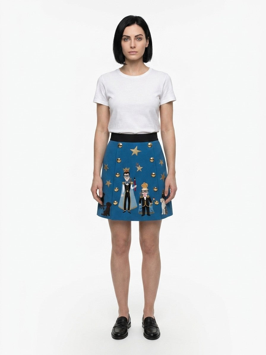 Teal Elastane Mini Skirt