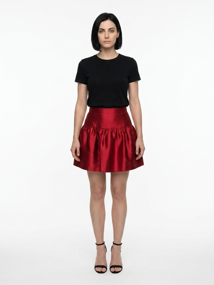 Red Silk Mini Skirt