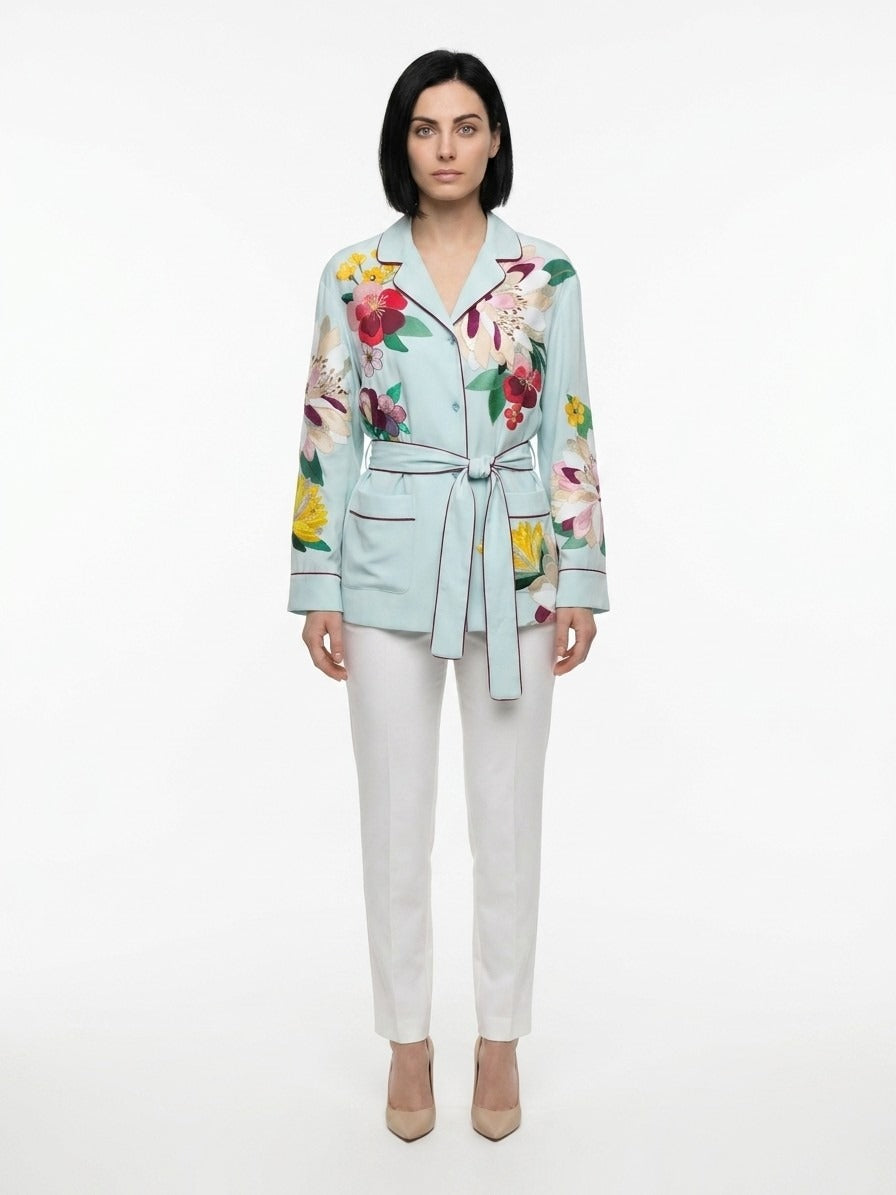 Blue Elastane Pattern Shirt
