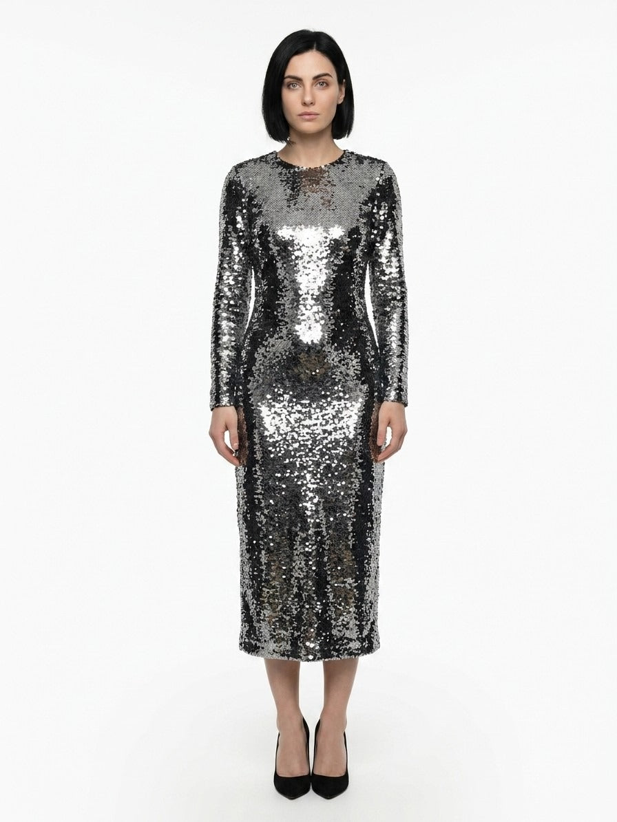 Silver Polyester Cocktail Dress