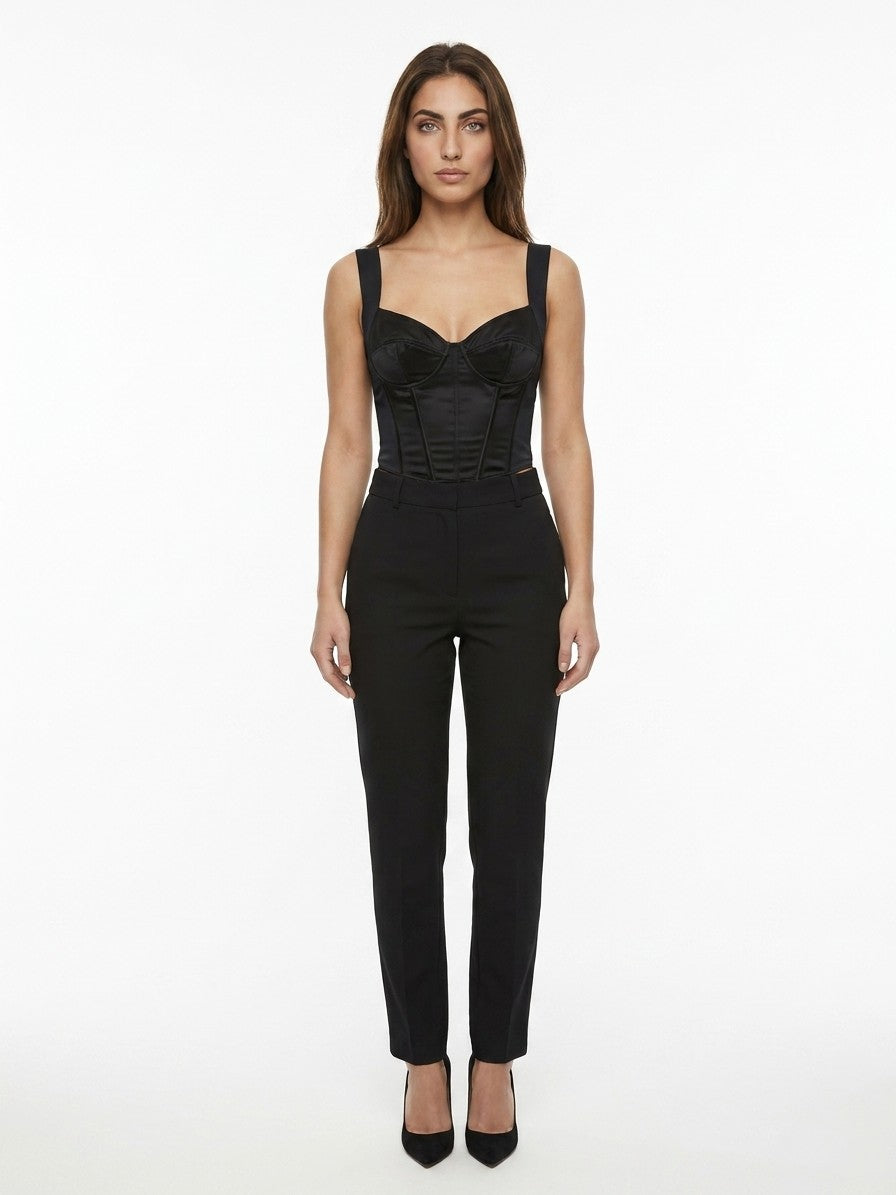 Black Elastane Sleeveles T-Shirt