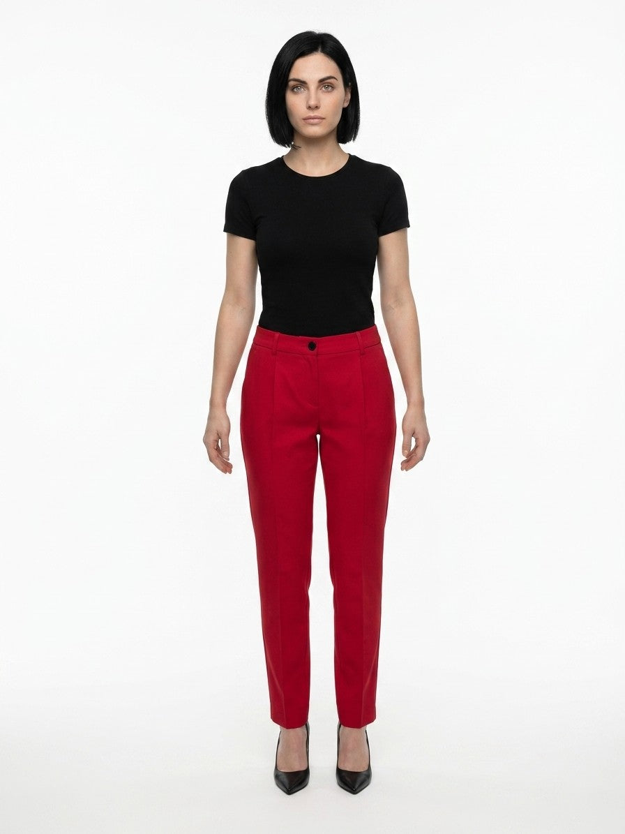 Red Elastane Casual Pants