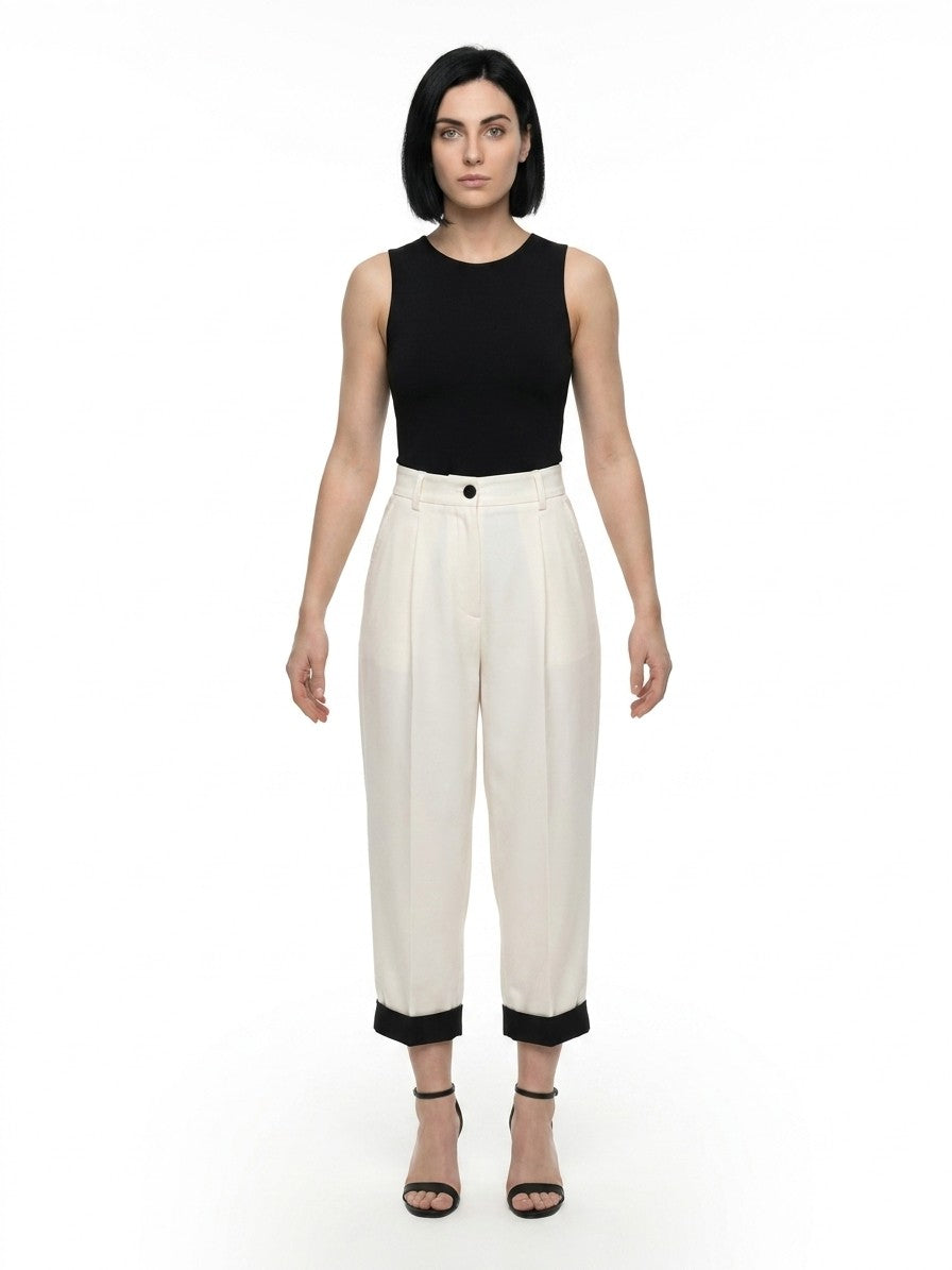 White Virgin Wool Casual Pants