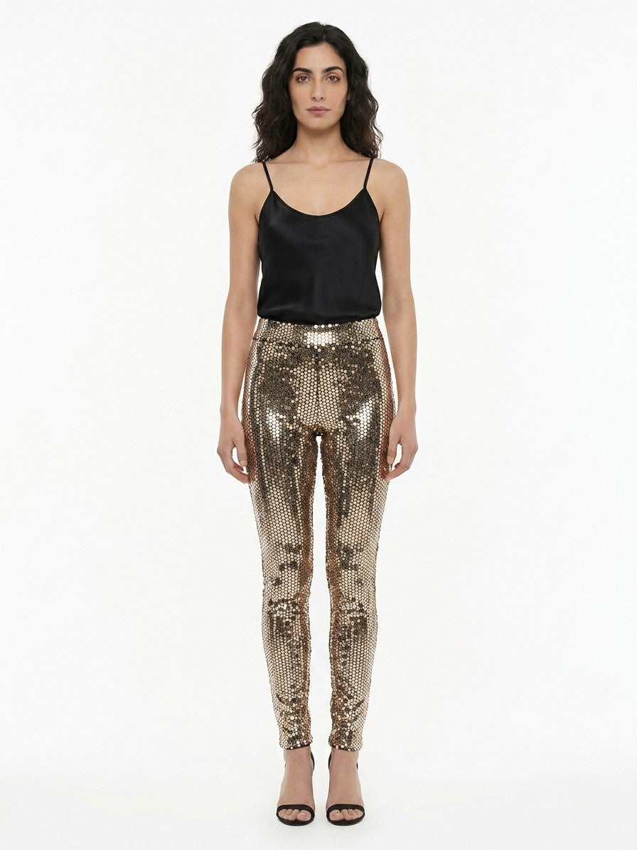 Gold Elastane Casual Pants