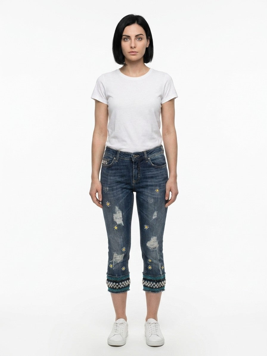 Blue Cotton Cropped Jeans Clothing