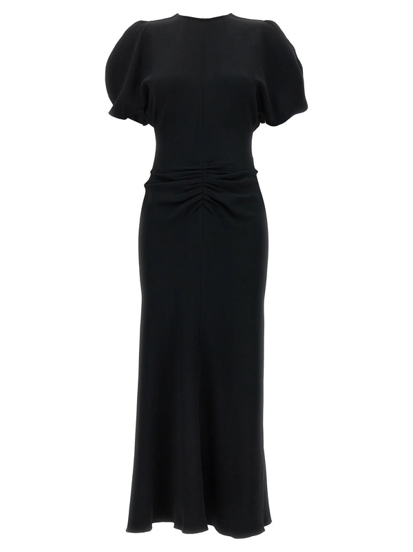 Victoria Beckham Gathered Waist Midi Dress — Black