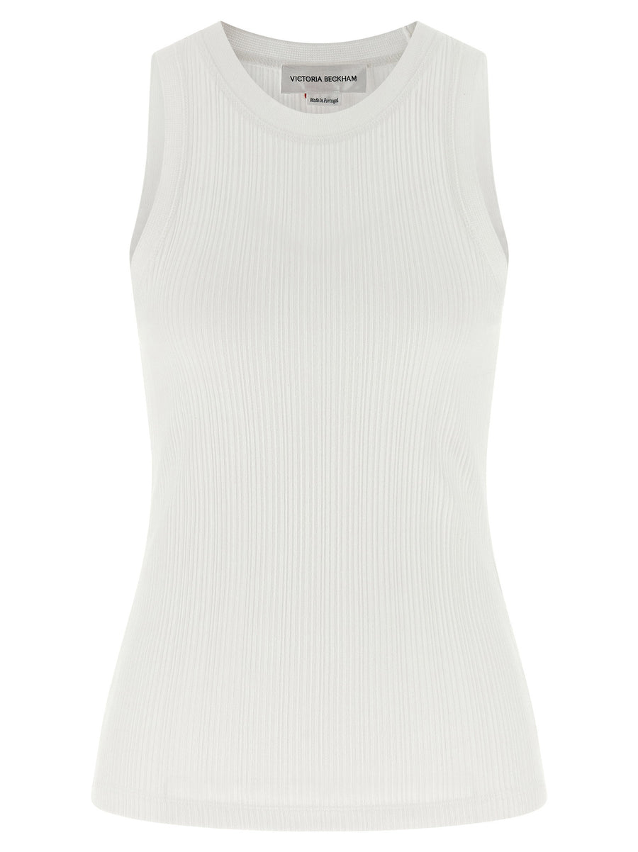 Victoria Beckham Ribbed Stretch Cotton Tank Top — White