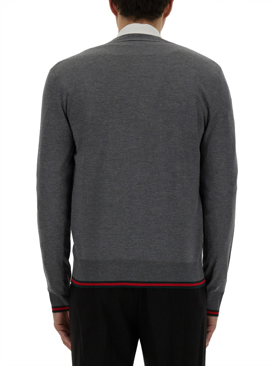 Cardigan Web Pattern Blue Wool Jumpers